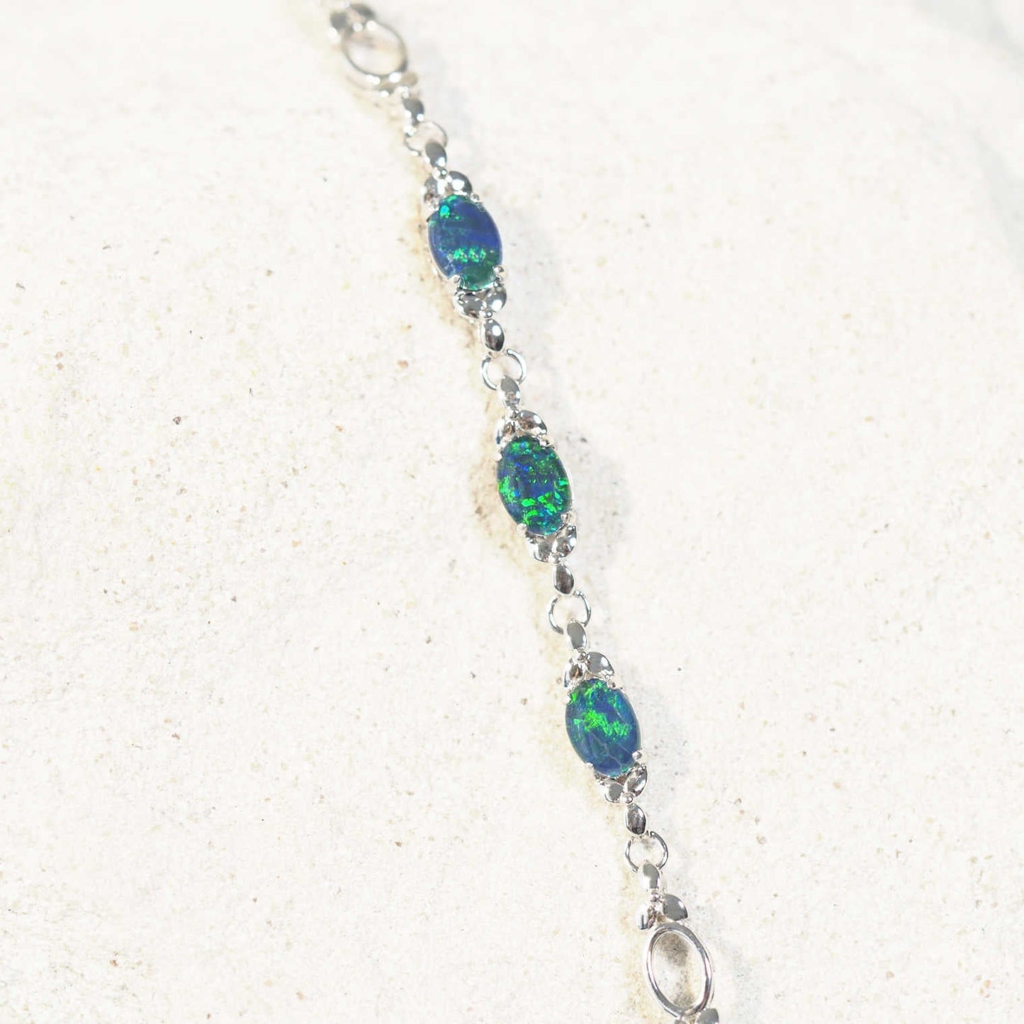 'Daisy Chain Blue Trio' Triplet Opal Bracelet Silver