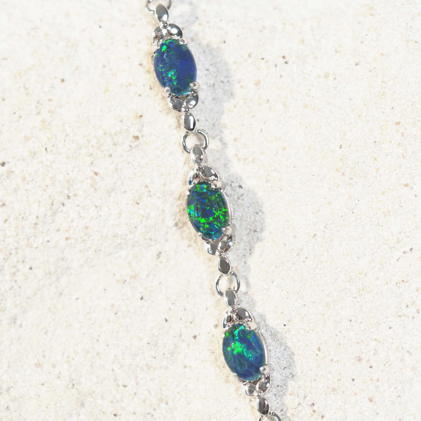 'Daisy Chain Blue Trio' Triplet Opal Bracelet Silver