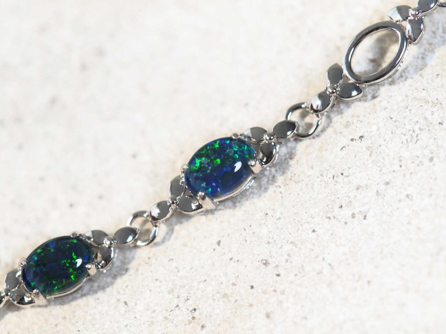 'Daisy Chain Blue Trio' Triplet Opal Bracelet Silver