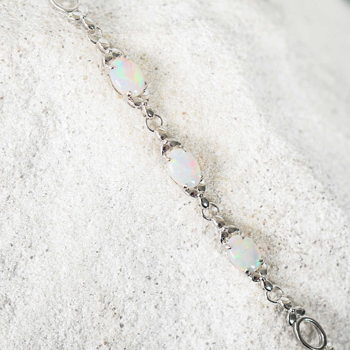 'Daisy Chain Trio' White Opal Bracelet Silver