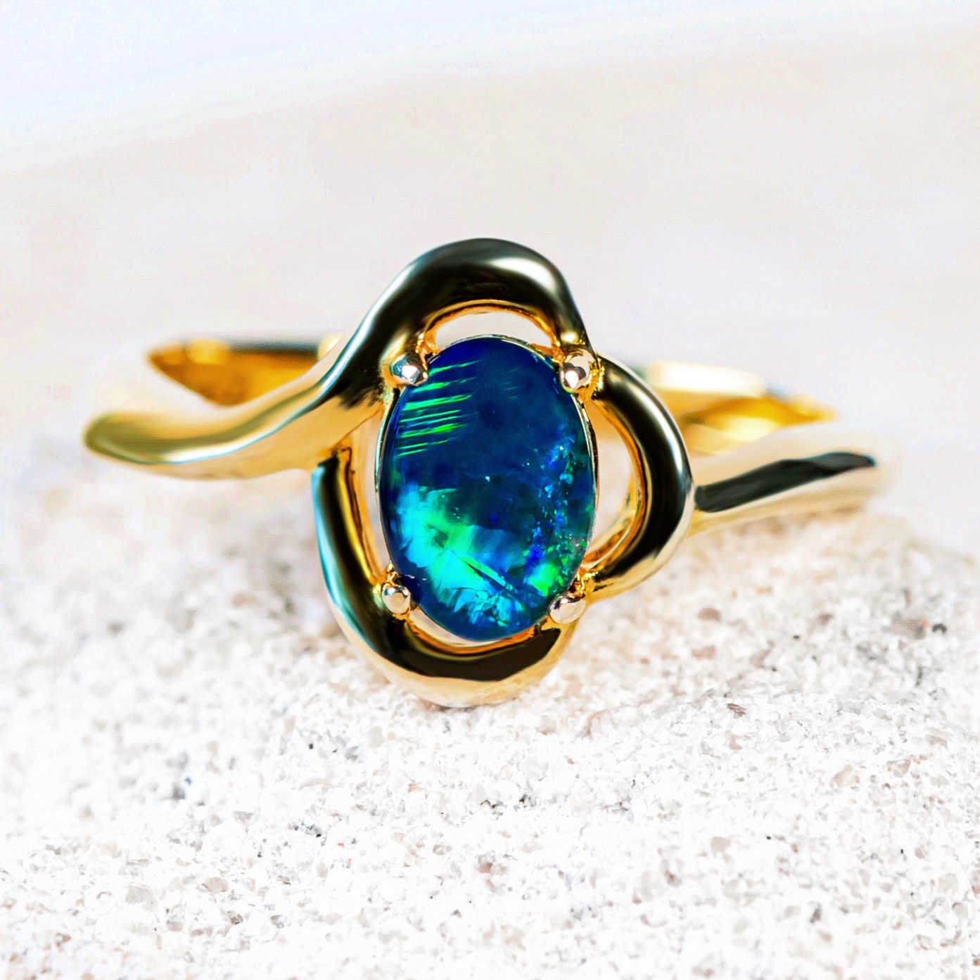 'Della Blue' Triplet Opal Ring Gold Plated Silver