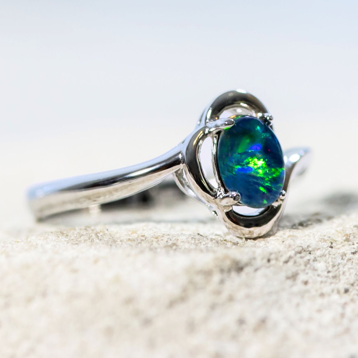 'Della Blue' Triplet Opal Ring Silver