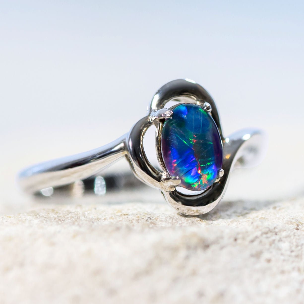 'Della' Triplet Opal Ring Silver