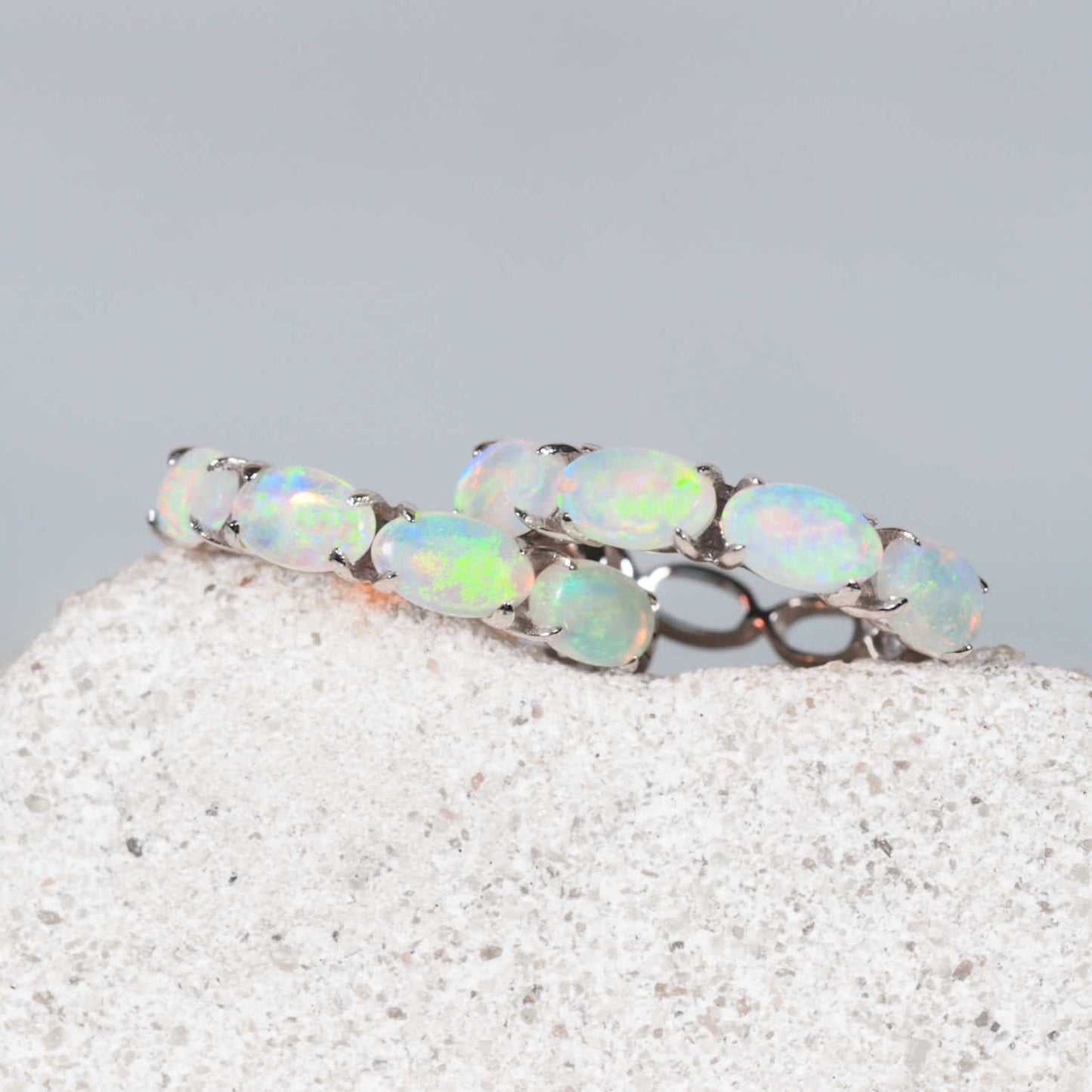 'Delphine' Crystal Opal Earrings 14ct White Gold