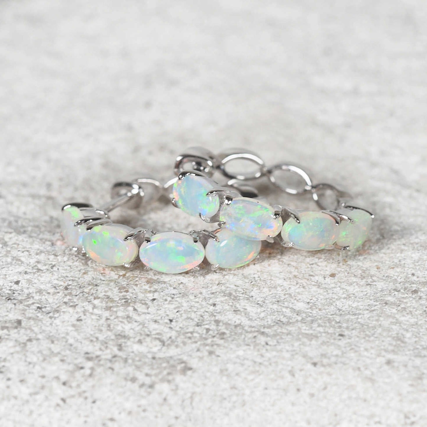 'Delphine' Crystal Opal Earrings 14ct White Gold
