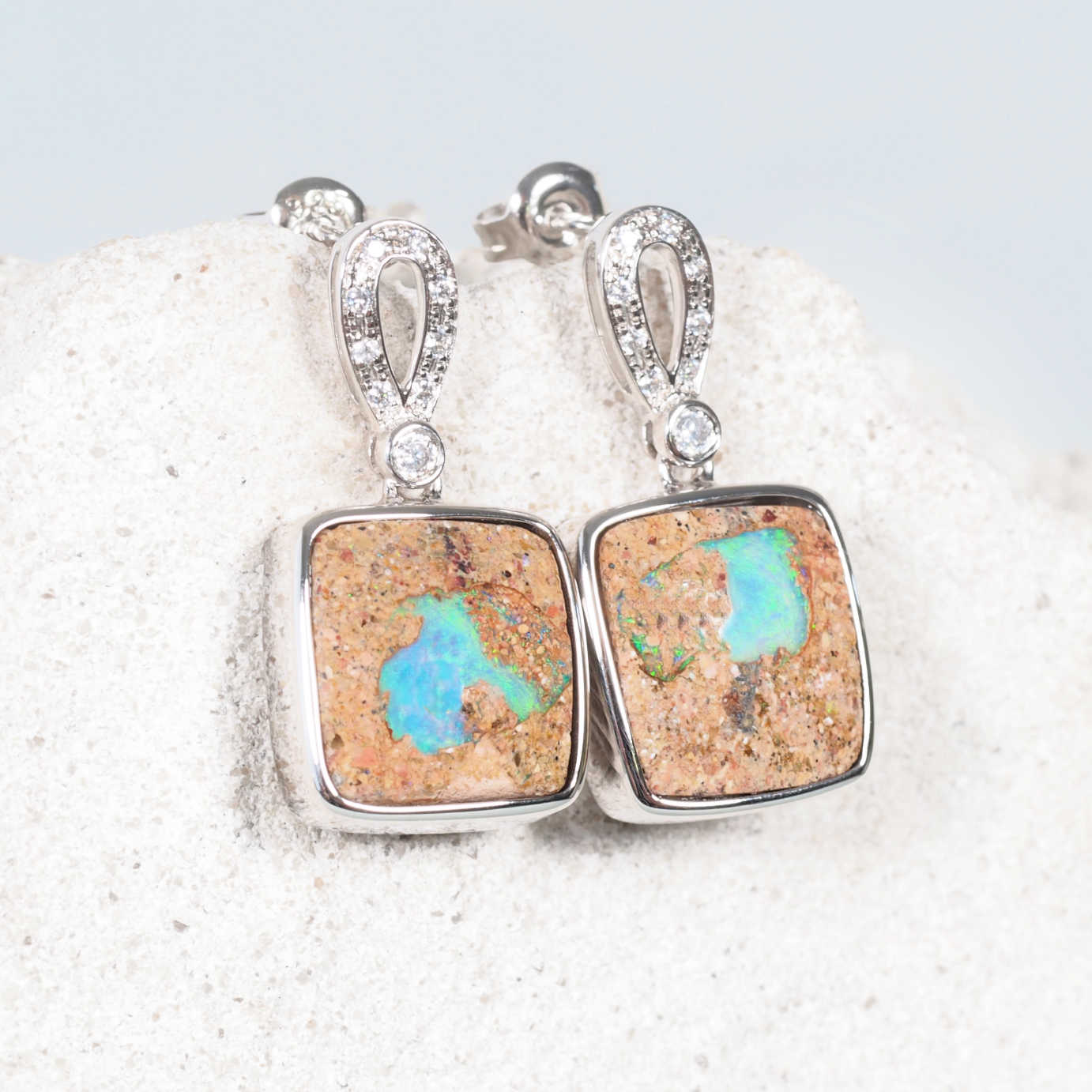 'Desert Pool ' Boulder Opal Earrings Silver