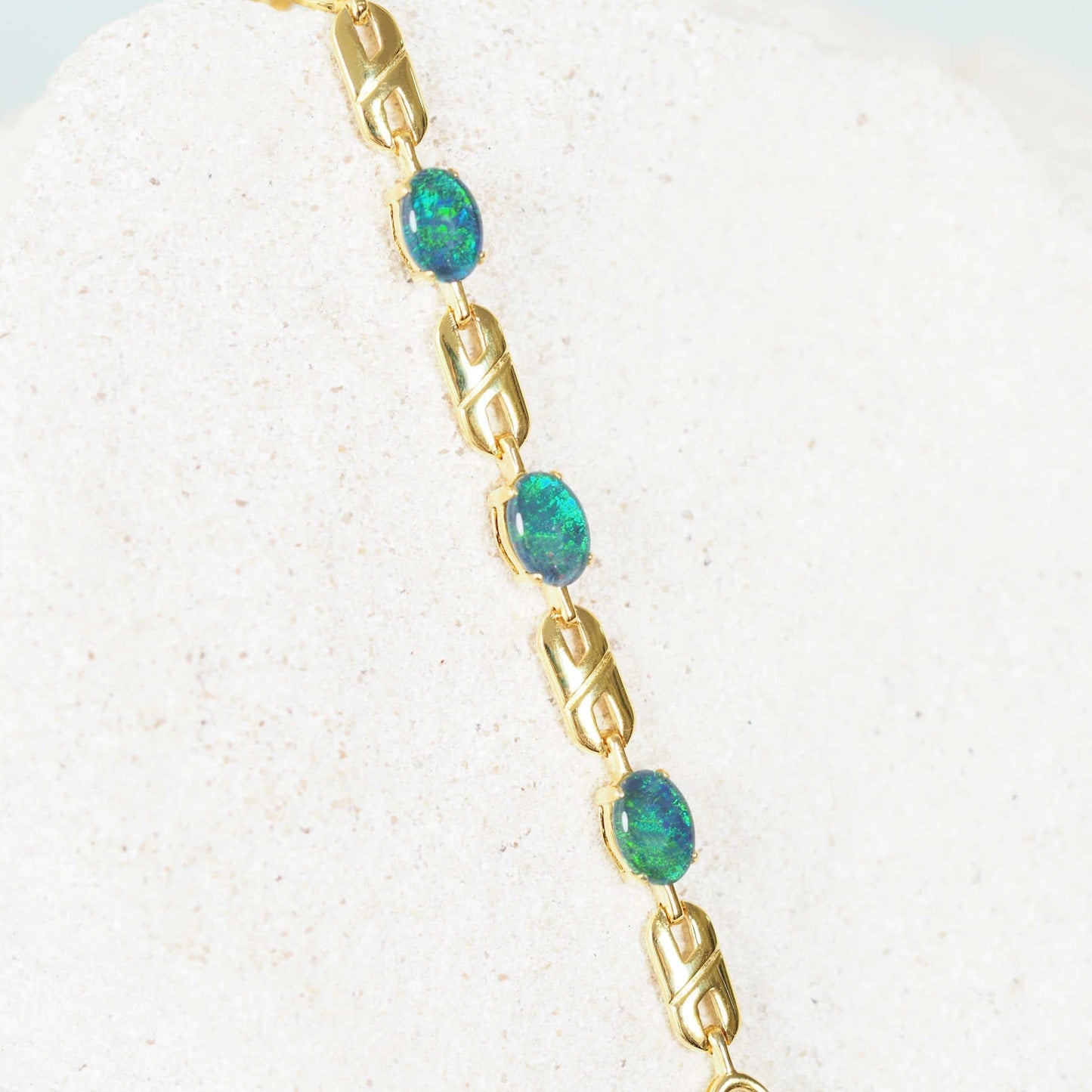 'Double Link Blue Trio' Triplet Opal Bracelet Gold Plated Silver