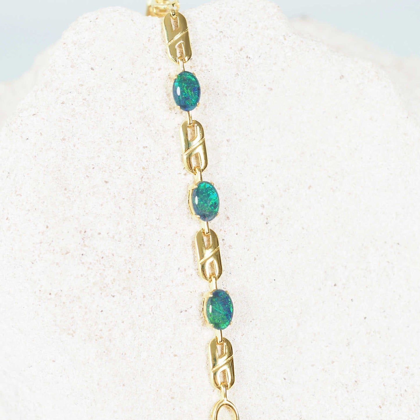 'Double Link Blue Trio' Triplet Opal Bracelet Gold Plated Silver