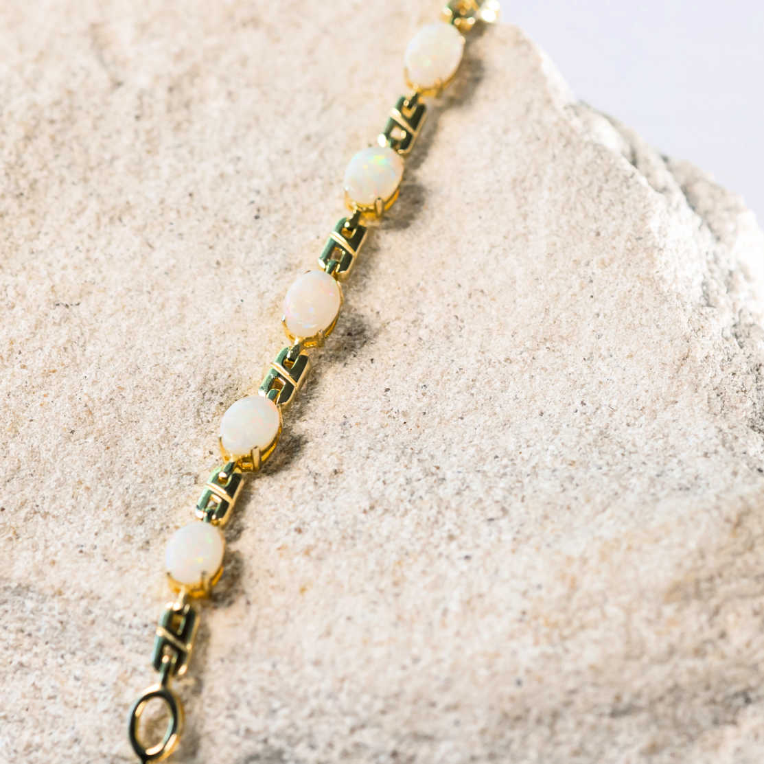 'Double Link' White Opal Bracelet Gold Plated Silver