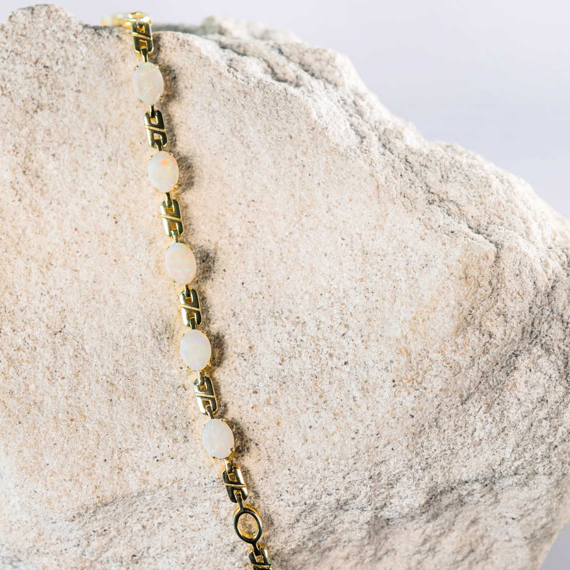 'Double Link' White Opal Bracelet Gold Plated Silver