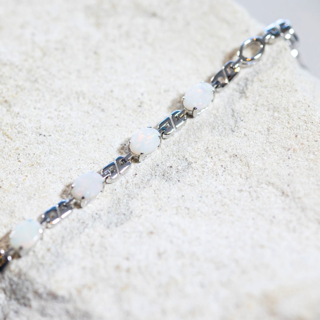 'Double Link' White Opal Bracelet Silver