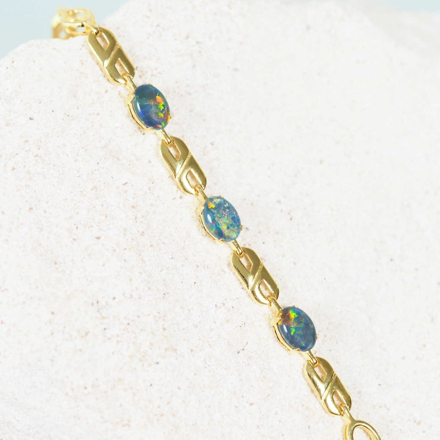 'Double Link Trio' Triplet Opal Bracelet Gold Plated Silver