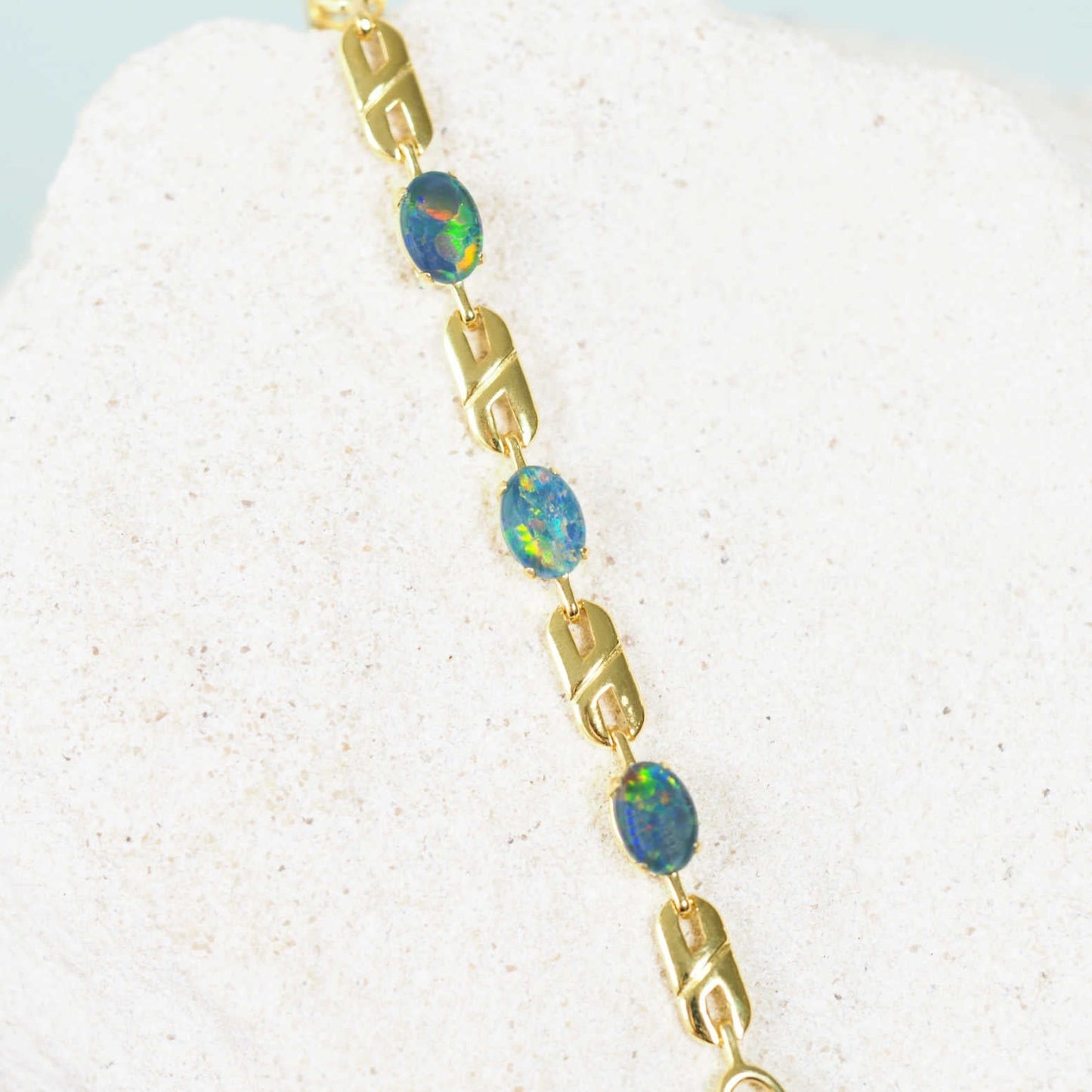 'Double Link Trio' Triplet Opal Bracelet Gold Plated Silver