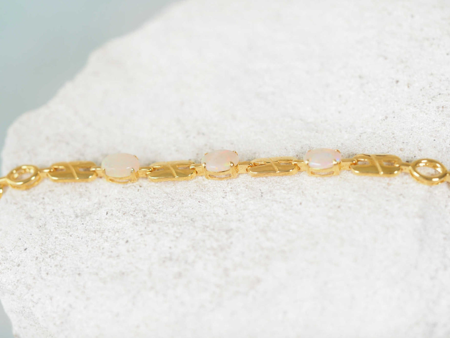 'Double Link Trio' White Opal Bracelet Gold Plated Silver