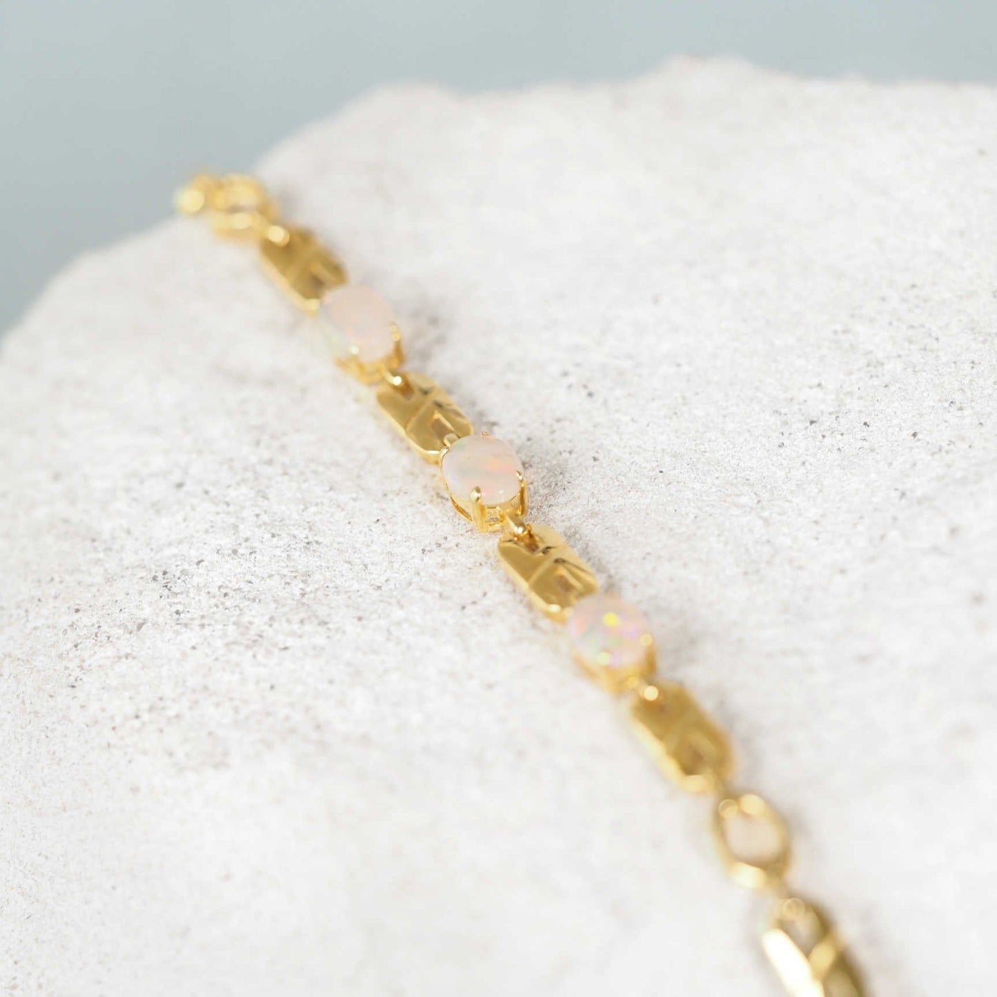 'Double Link Trio' White Opal Bracelet Gold Plated Silver