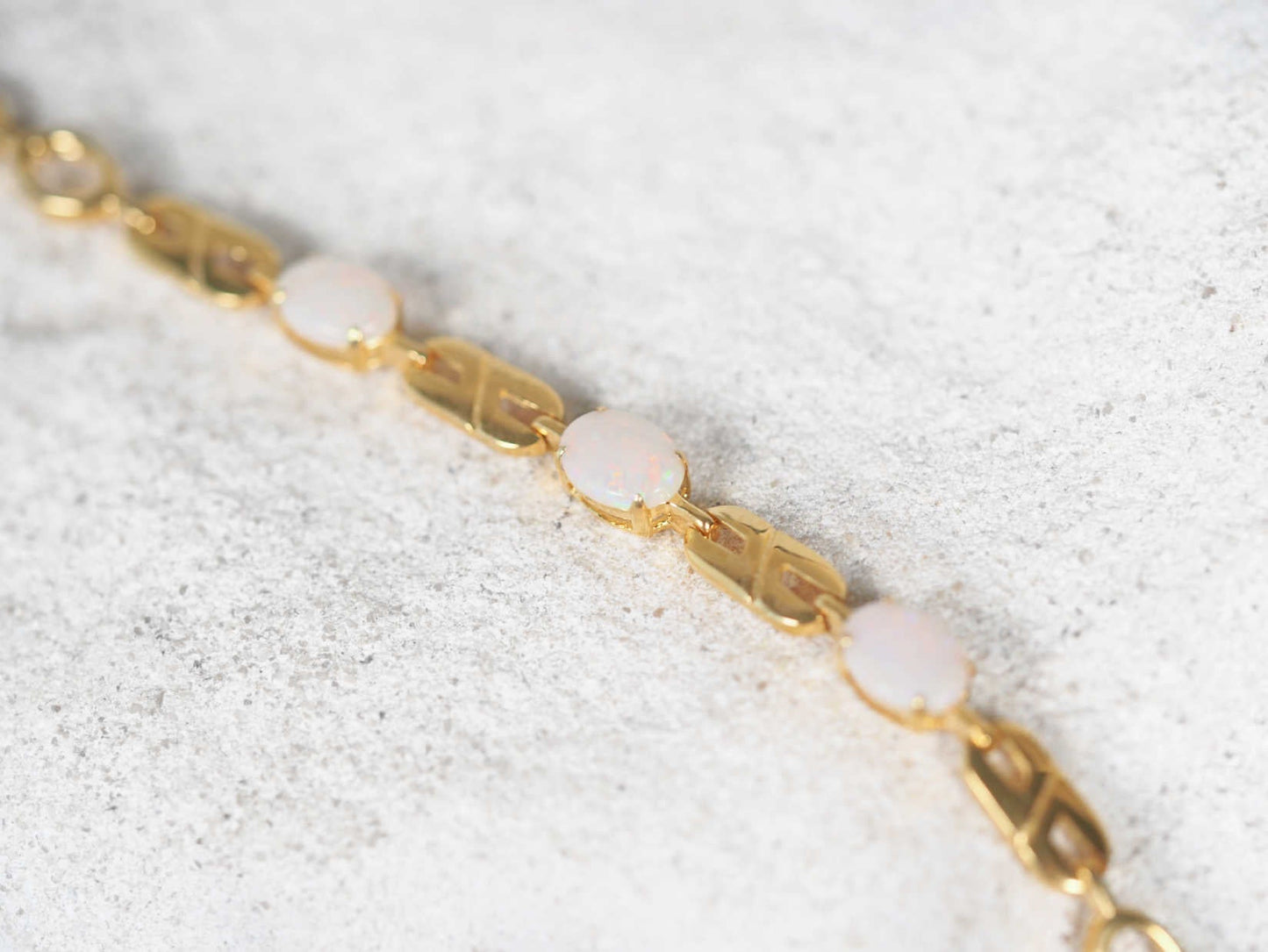 'Double Link Trio' White Opal Bracelet Gold Plated Silver