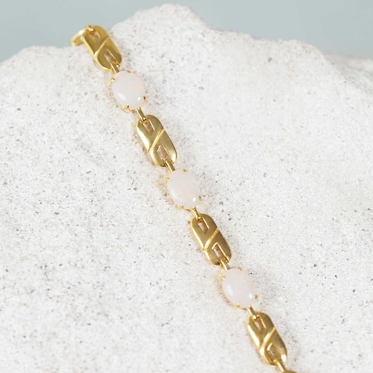 'Double Link Trio' White Opal Bracelet Gold Plated Silver