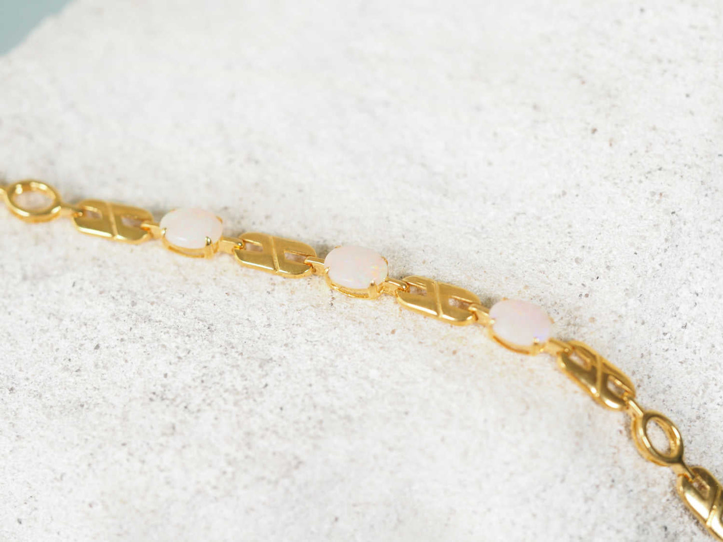 'Double Link Trio' White Opal Bracelet Gold Plated Silver