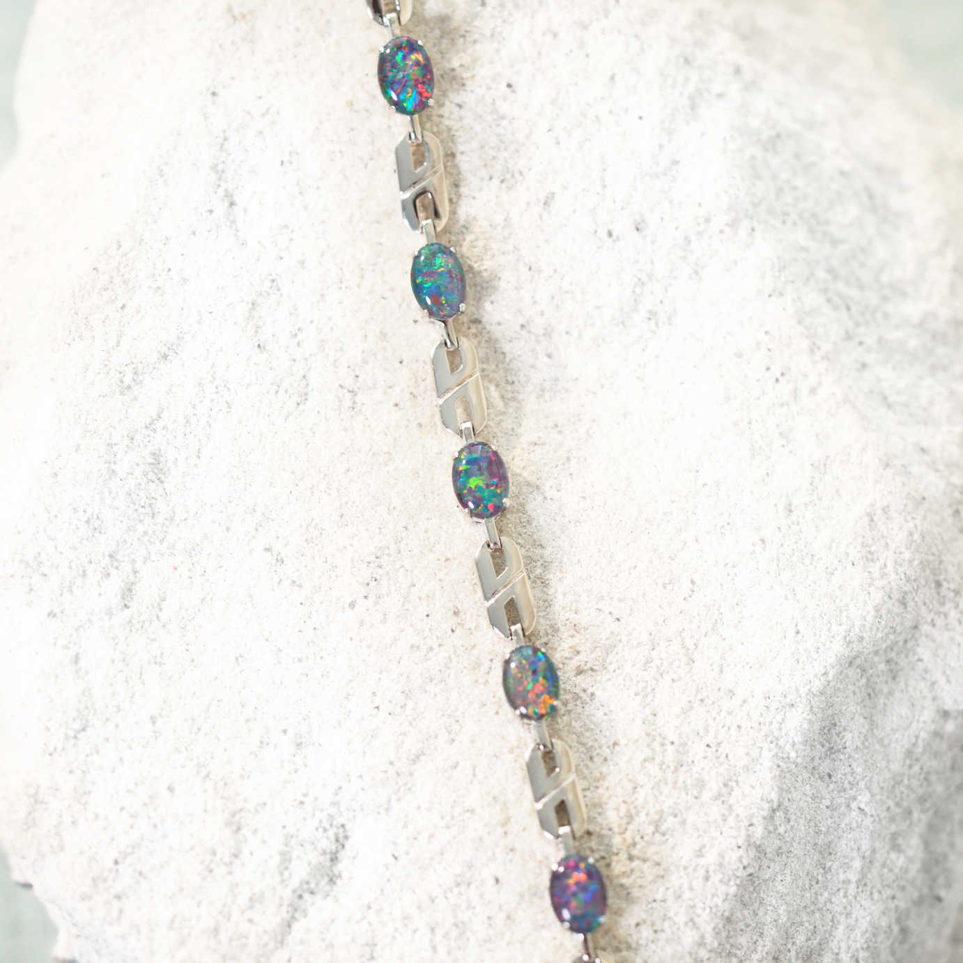 'Double Link' Triplet Opal Bracelet Silver