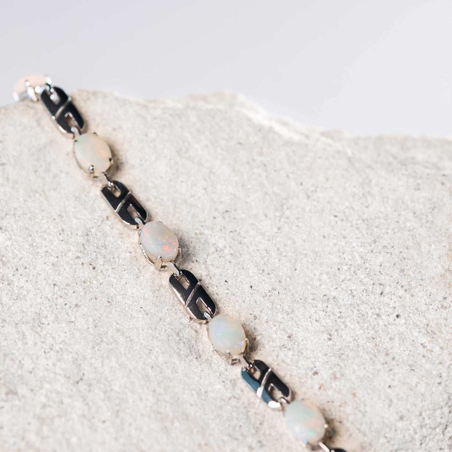 'Double Link' White Opal Bracelet Silver