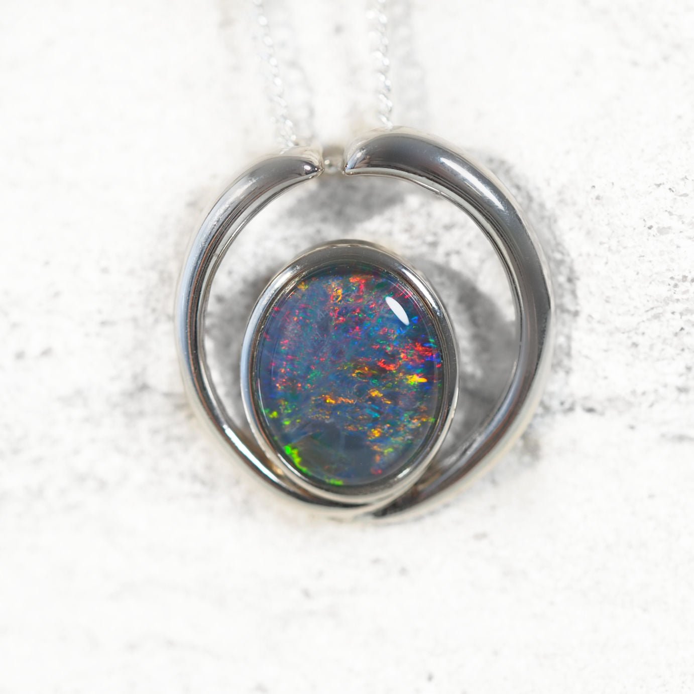 'Elana Grande' Triplet Opal Pendant Silver