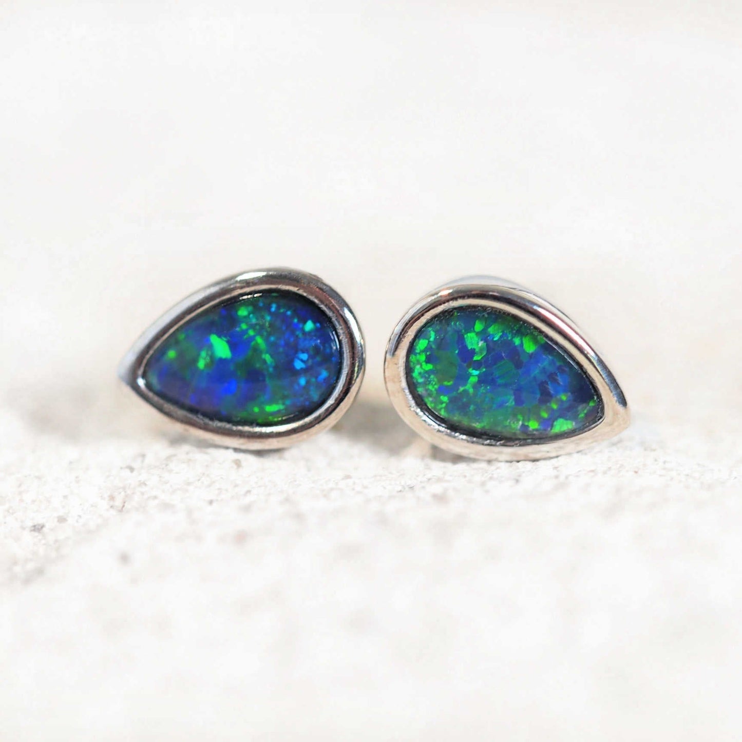 'Ella Blue' Triplet Opal Earrings Silver