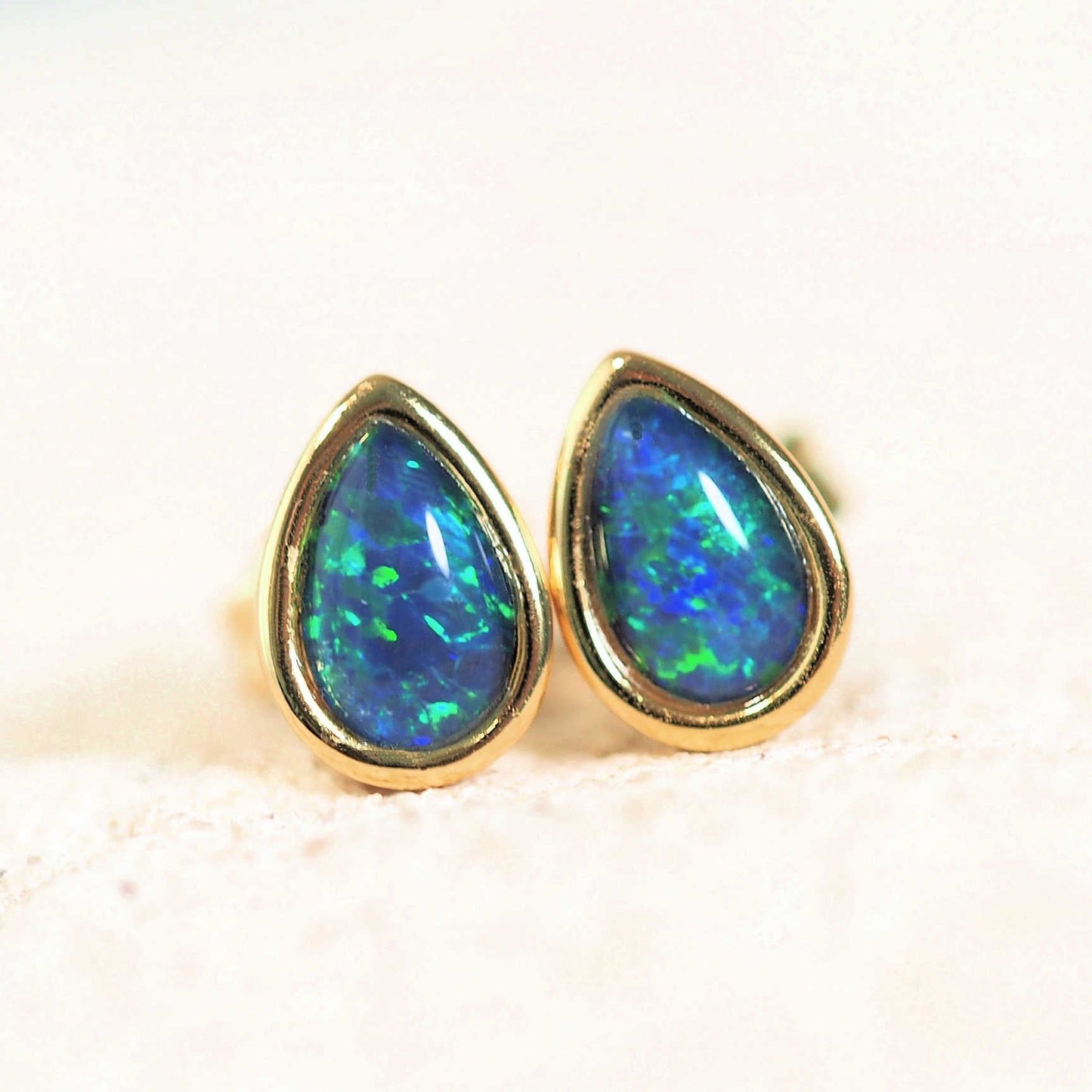 'Ella Blue' Gold Plated Silver Triplet Opal Earrings