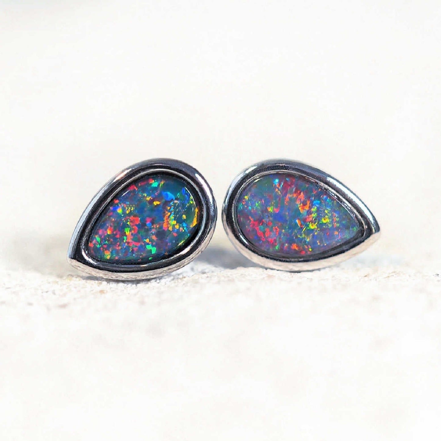'Ella' Triplet Opal Earrings Silver