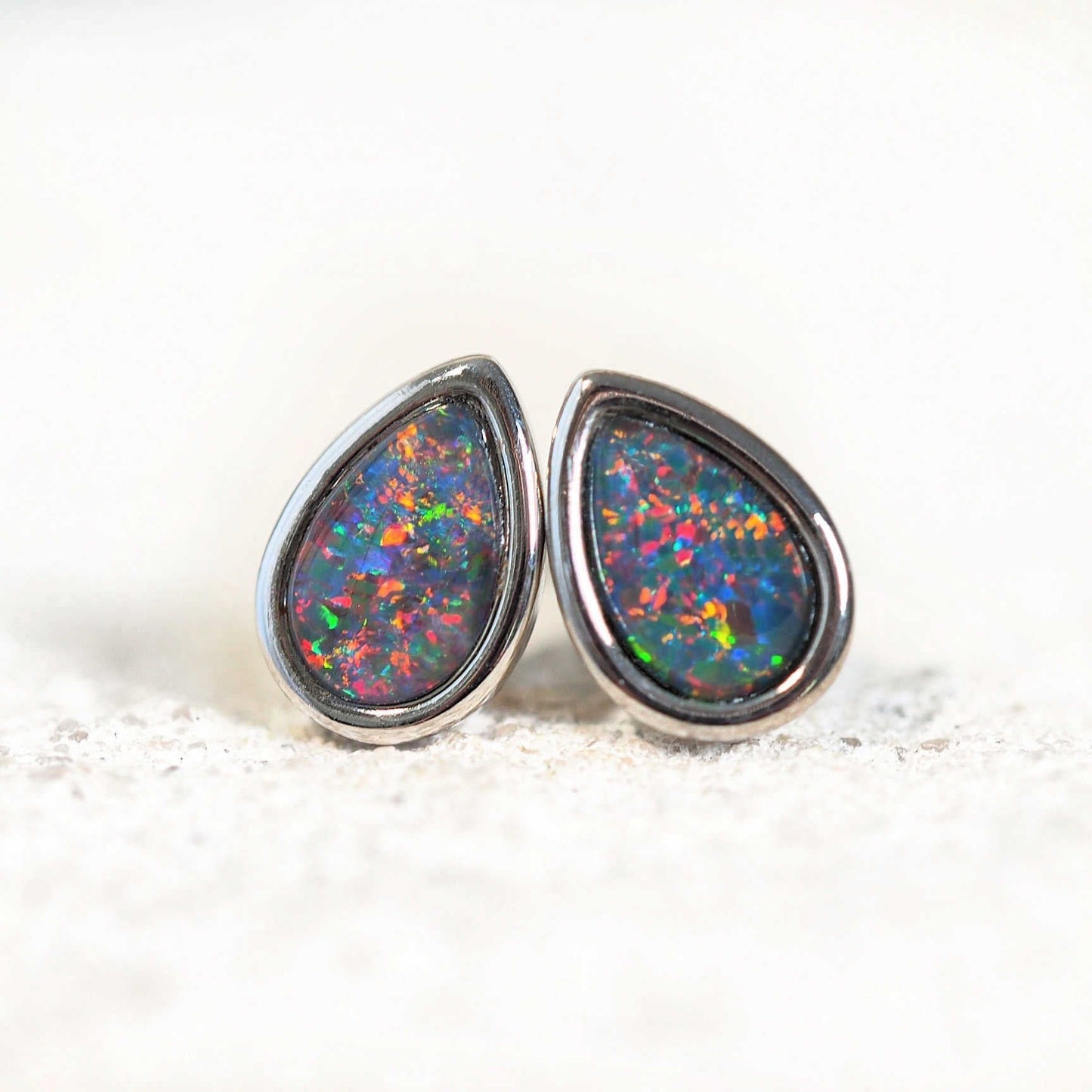 'Ella' Triplet Opal Earrings Silver