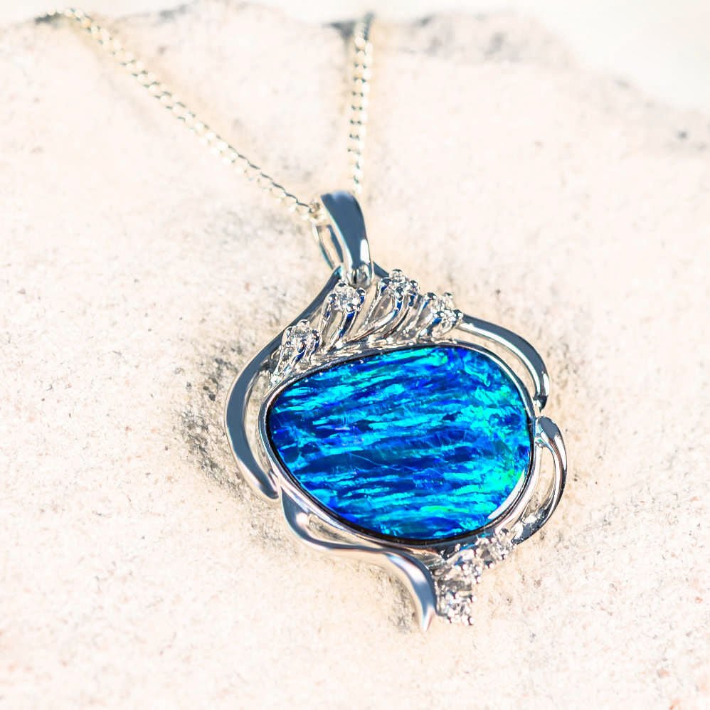'Elyna' Doublet Opal Pendant 18ct White Gold