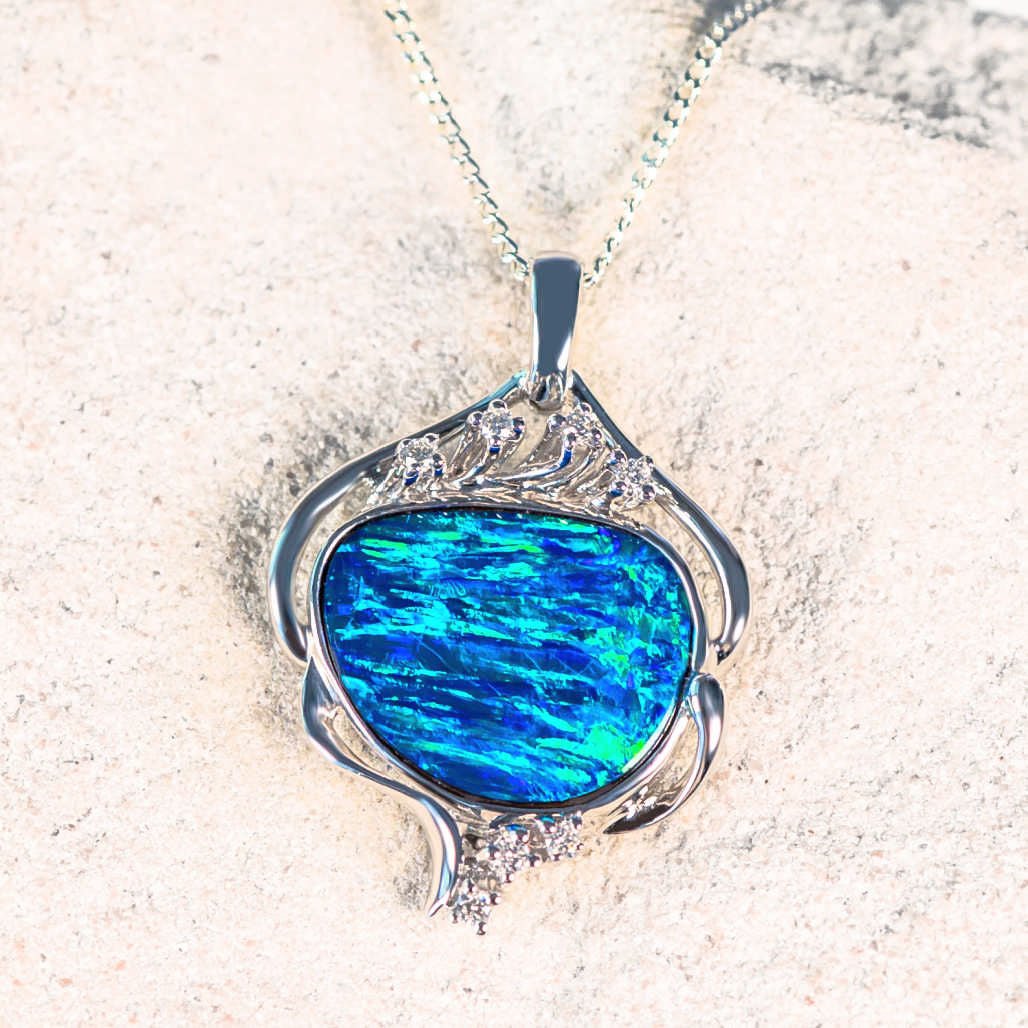 'Elyna' Doublet Opal Pendant 18ct White Gold