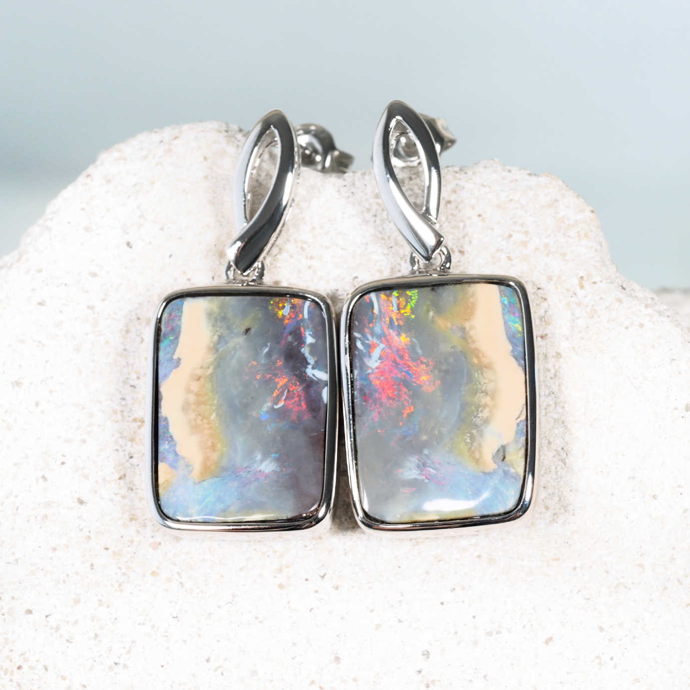 'Ember Stone' Boulder Opal Earrings Silver