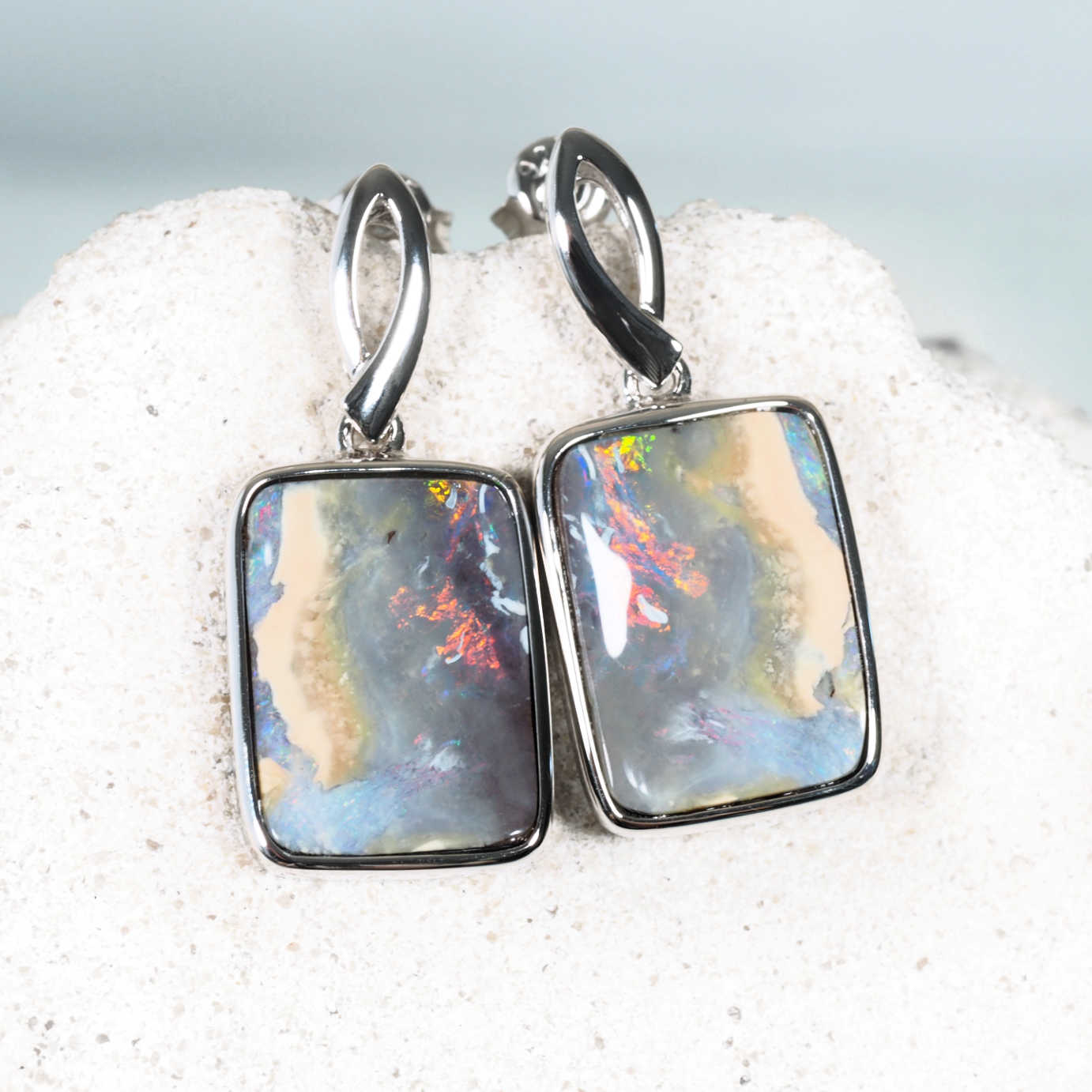 'Ember Stone' Boulder Opal Earrings Silver