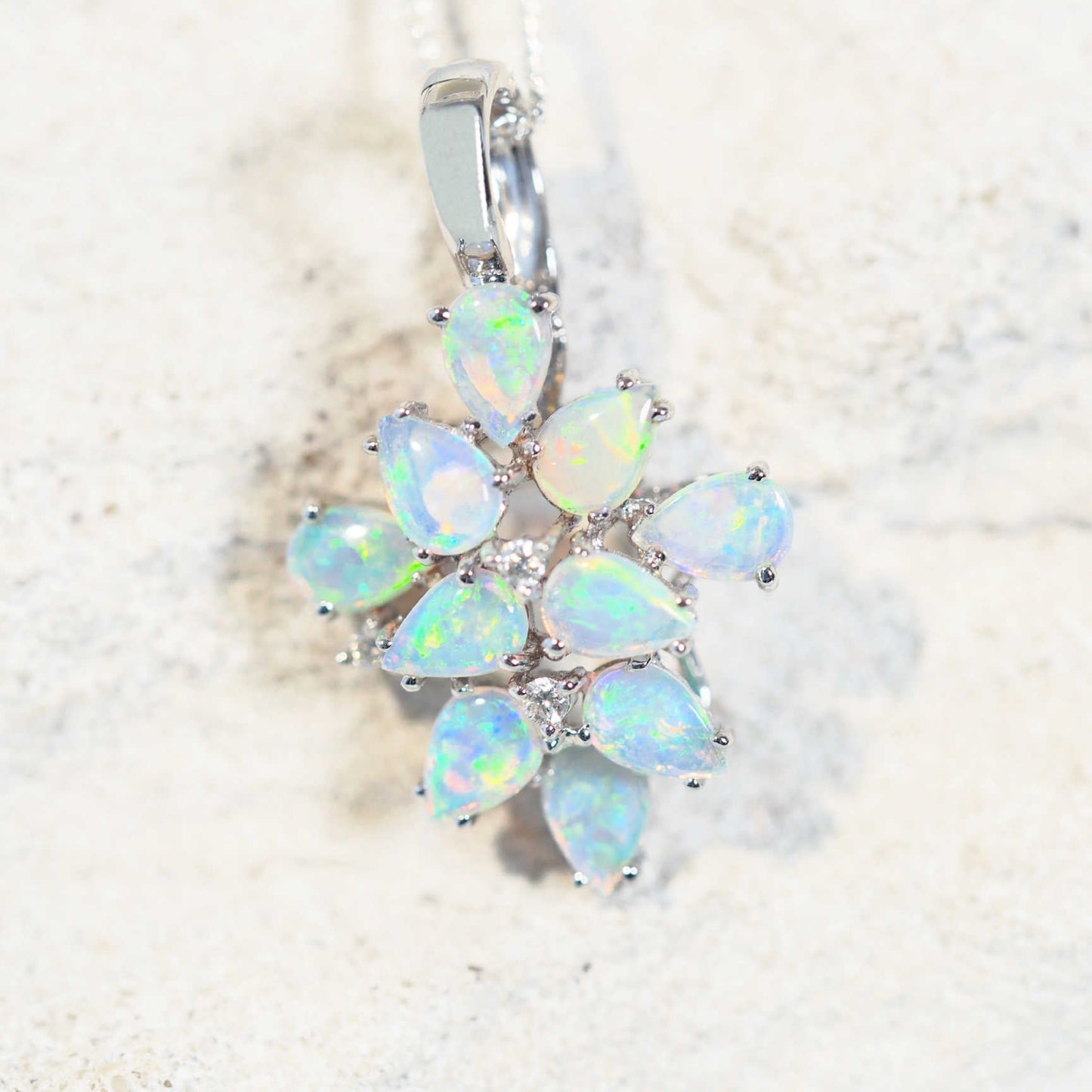 'Emilia' Crystal Opal Pendant 18ct White Gold