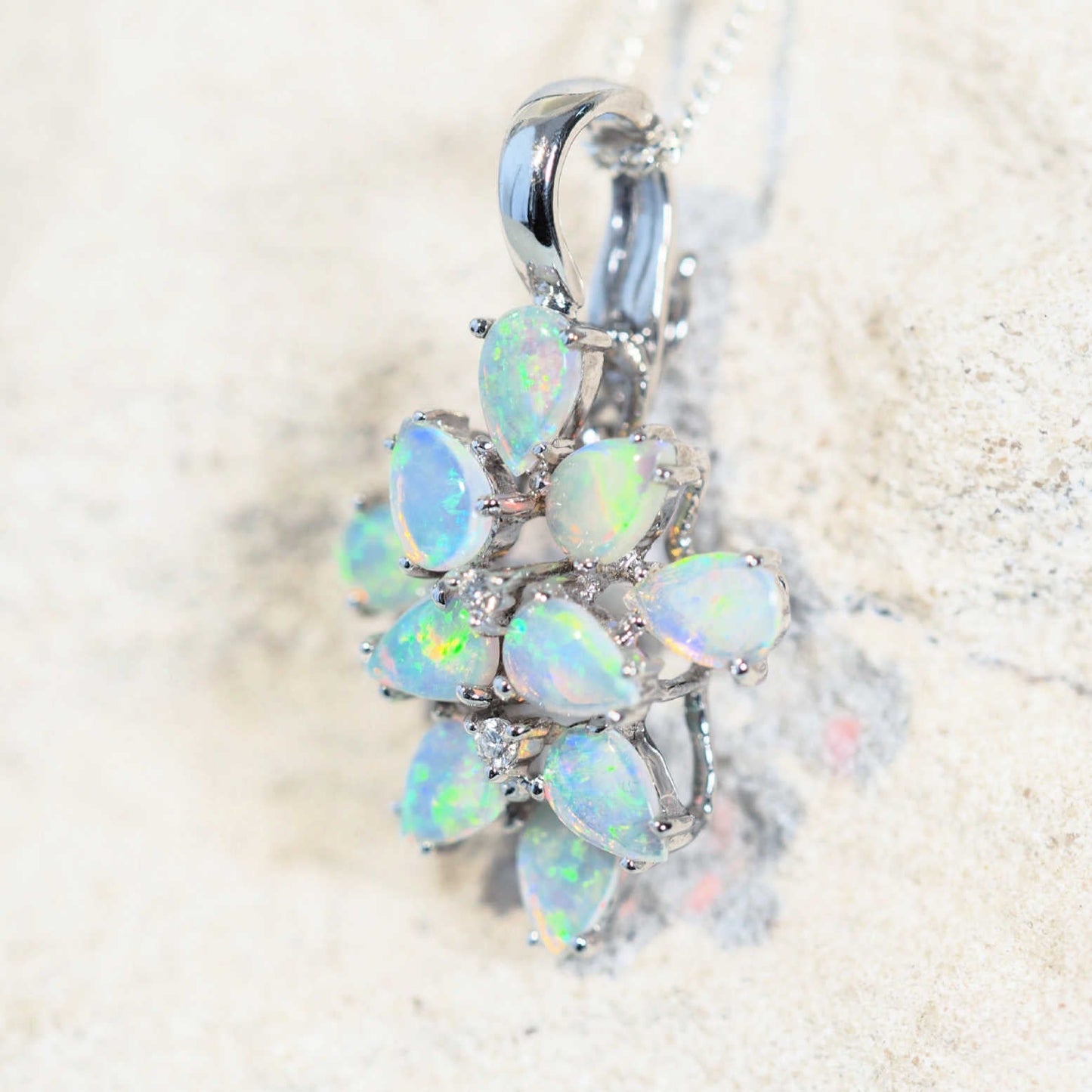 'Emilia' Crystal Opal Pendant 18ct White Gold