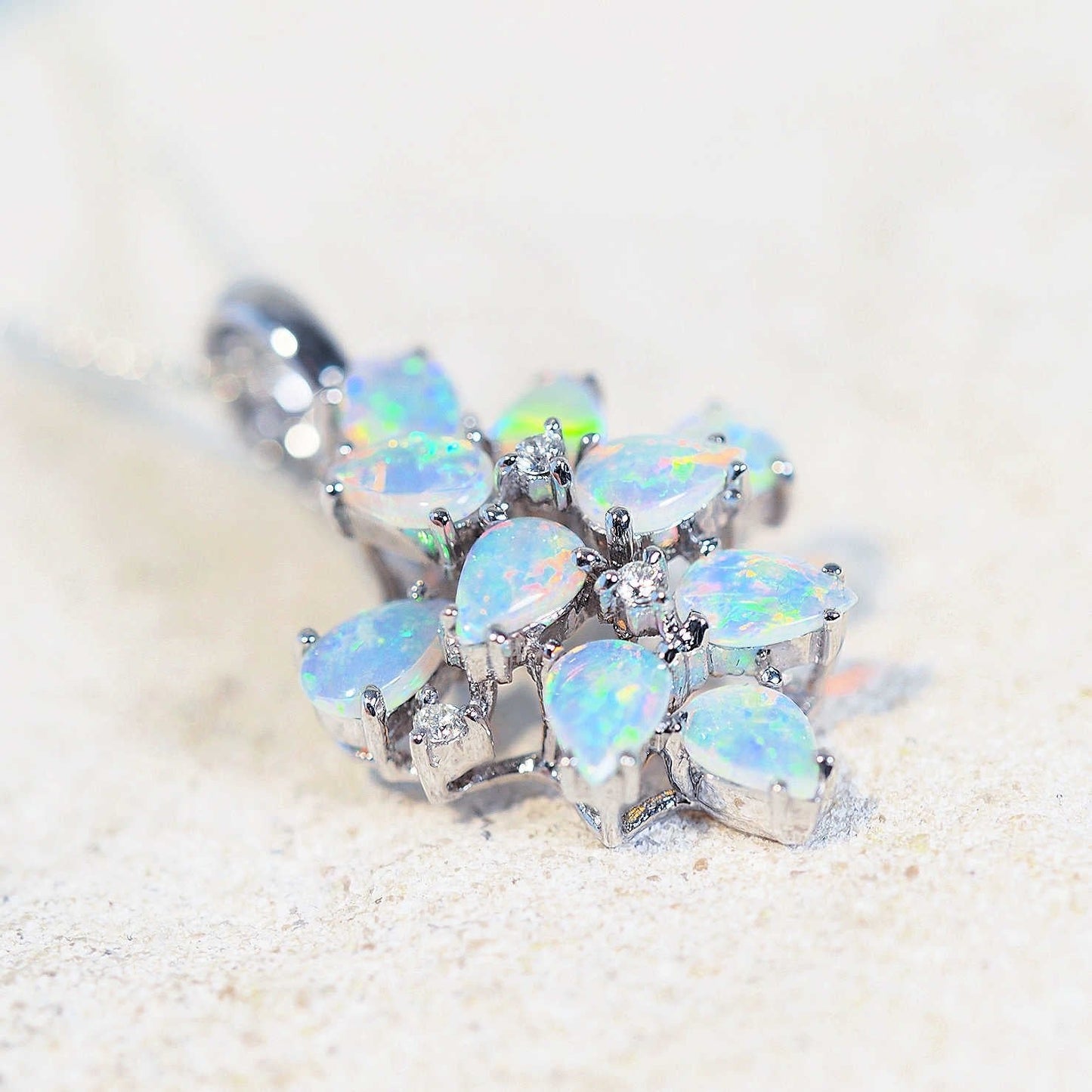 'Emilia' Crystal Opal Pendant 18ct White Gold