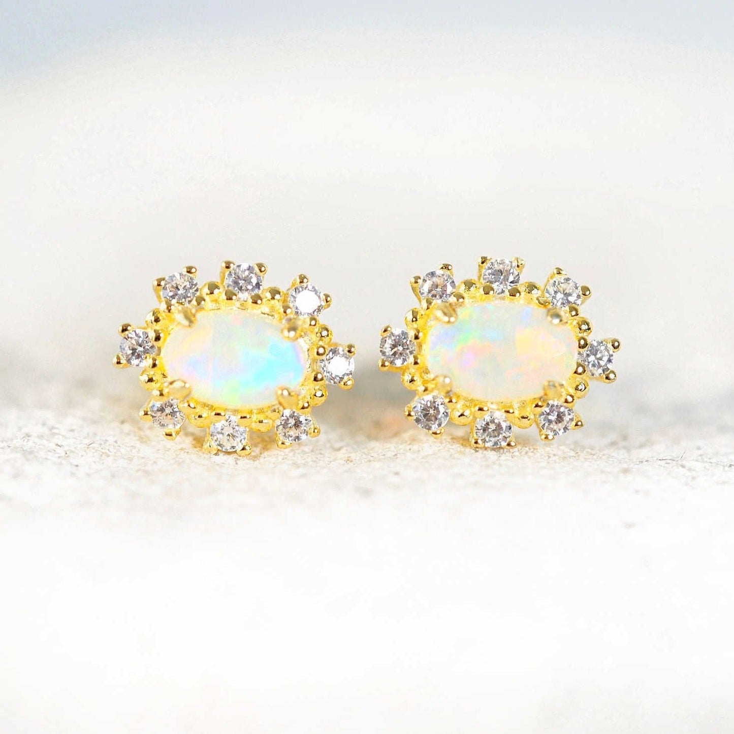 'Empress' Crystal Opal Earrings Gold Plated Silver