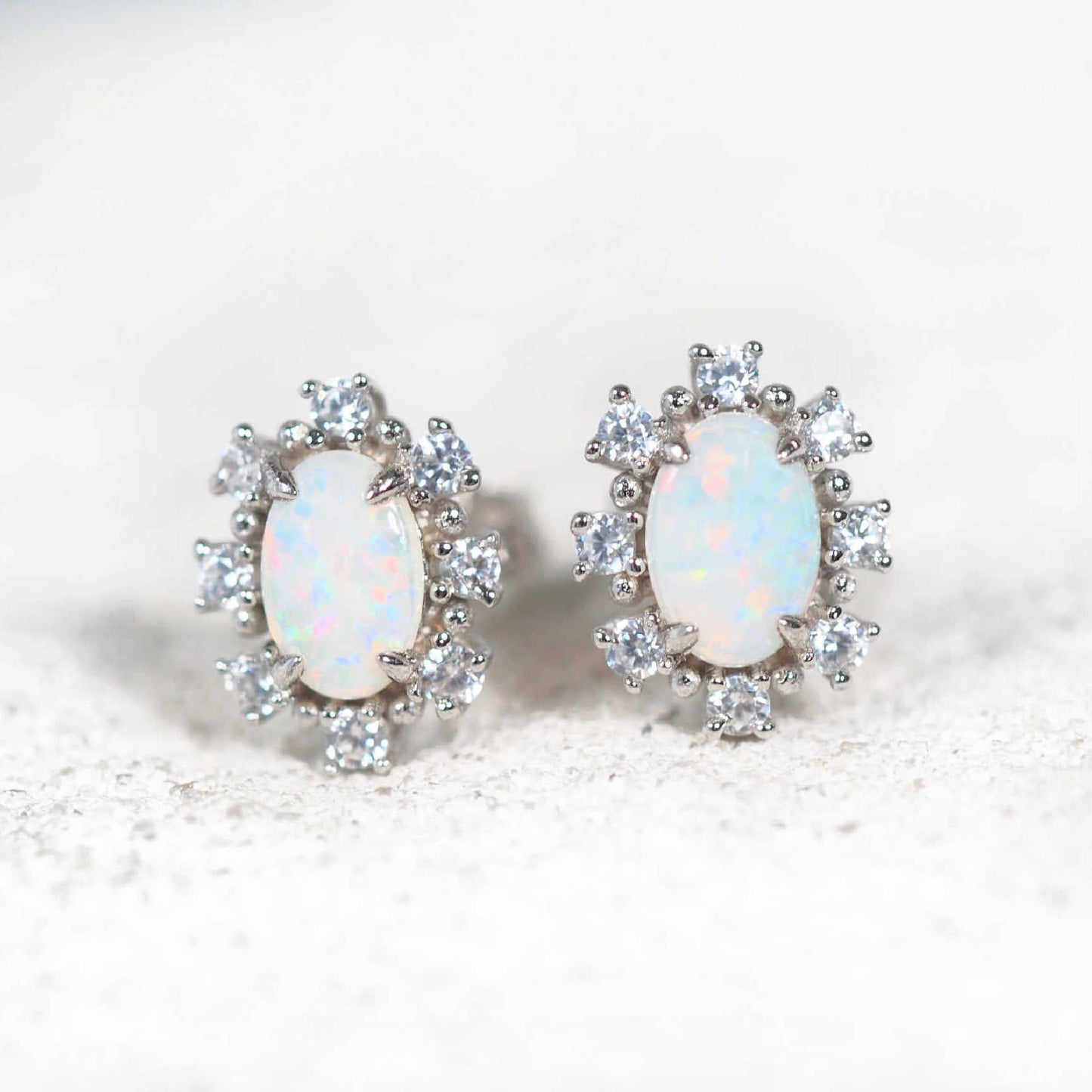 'Empress' Crystal Opal Earrings Silver