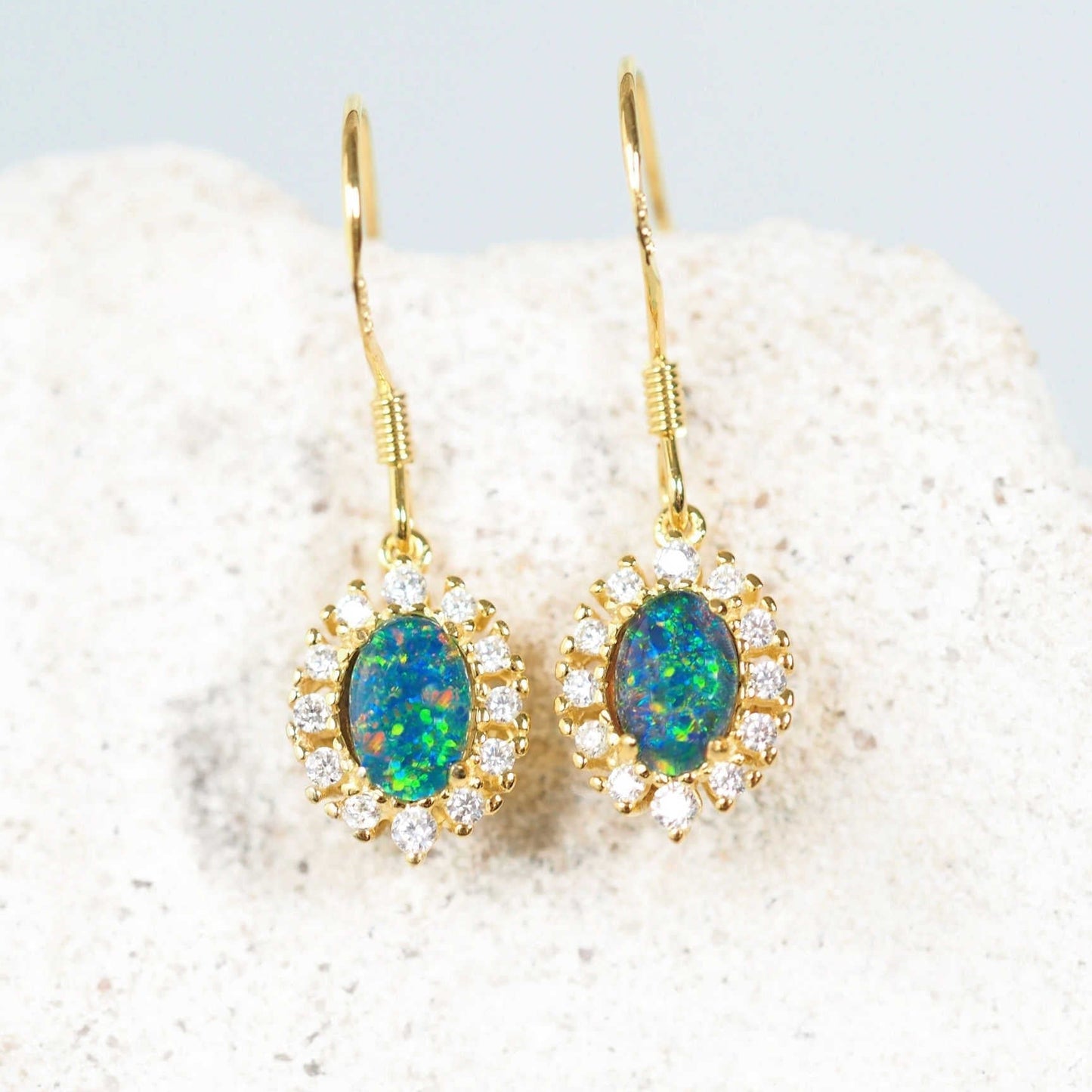 'Empress Drop' Triplet Opal Earrings Gold Plated Silver