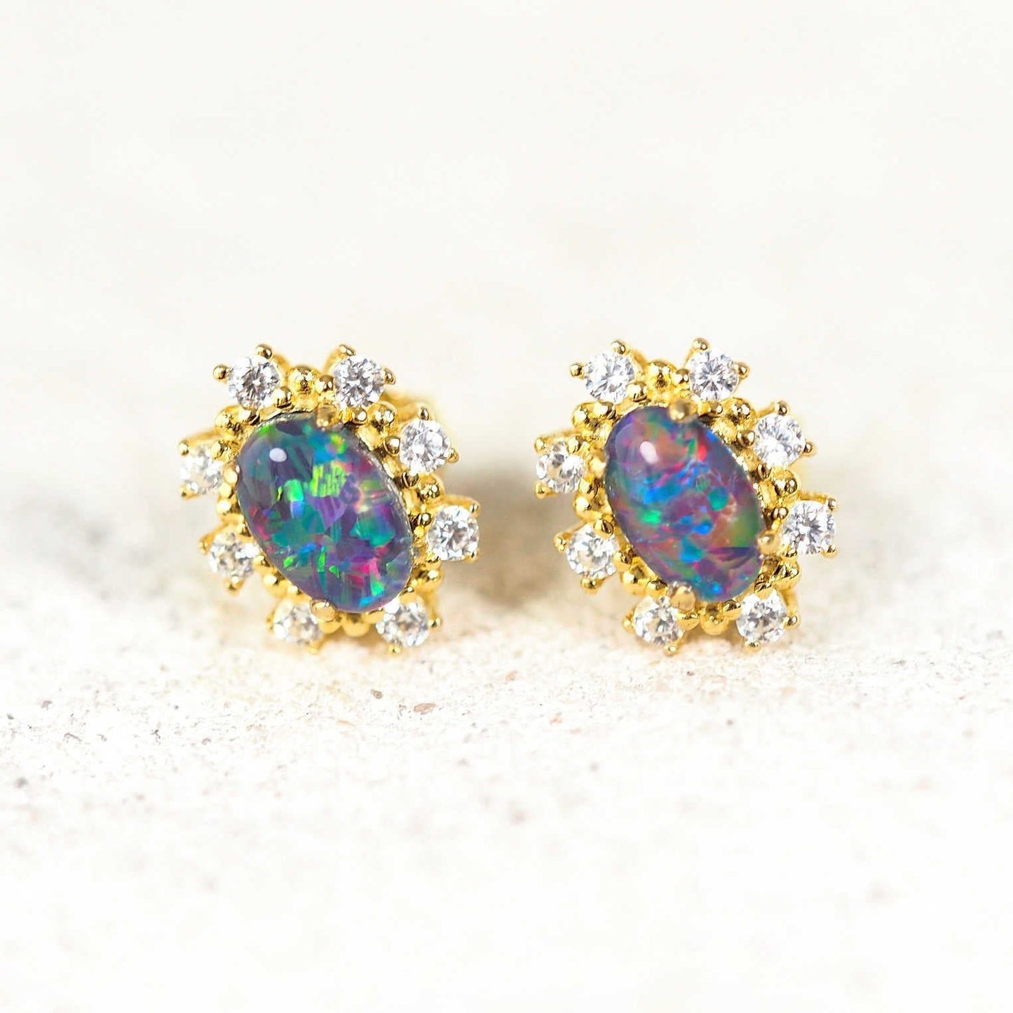 'Empress' Triplet Opal Earrings Gold Plated Silver