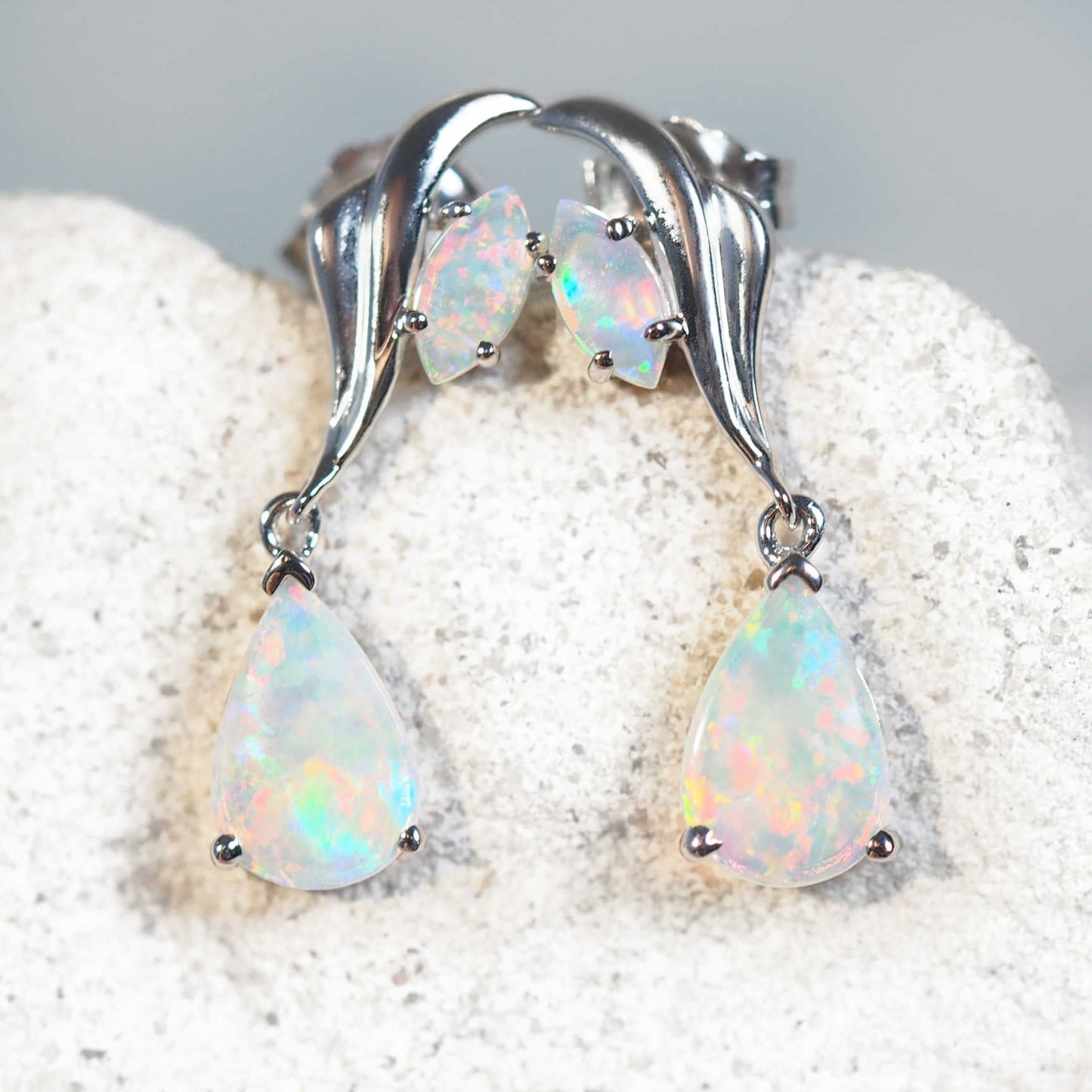 'Erica' White Opal Earrings 14ct White Gold