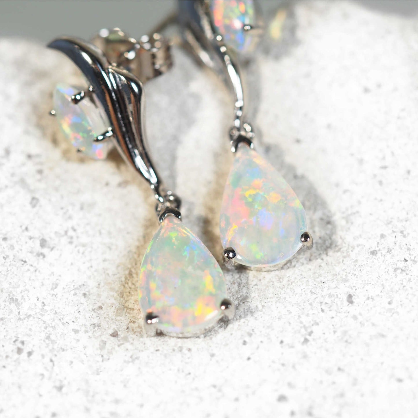 'Erica' White Opal Earrings 14ct White Gold