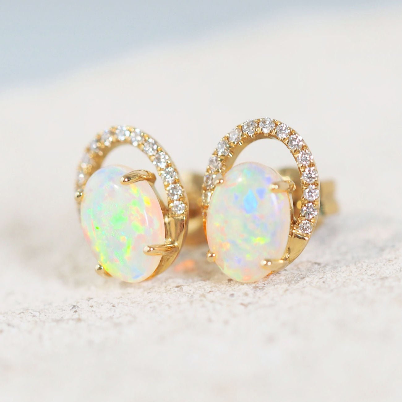 'Estela’ Crystal Opal Earrings 18ct Gold
