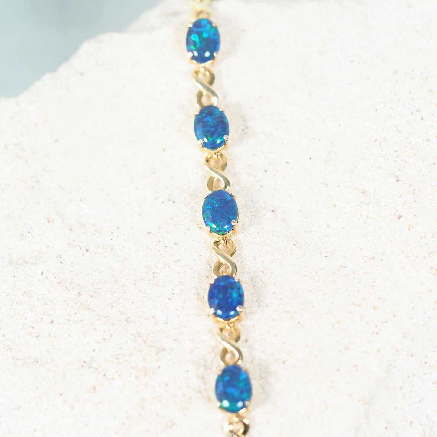 'Eternity Blue' Triplet Opal Bracelet Gold Plated Silver