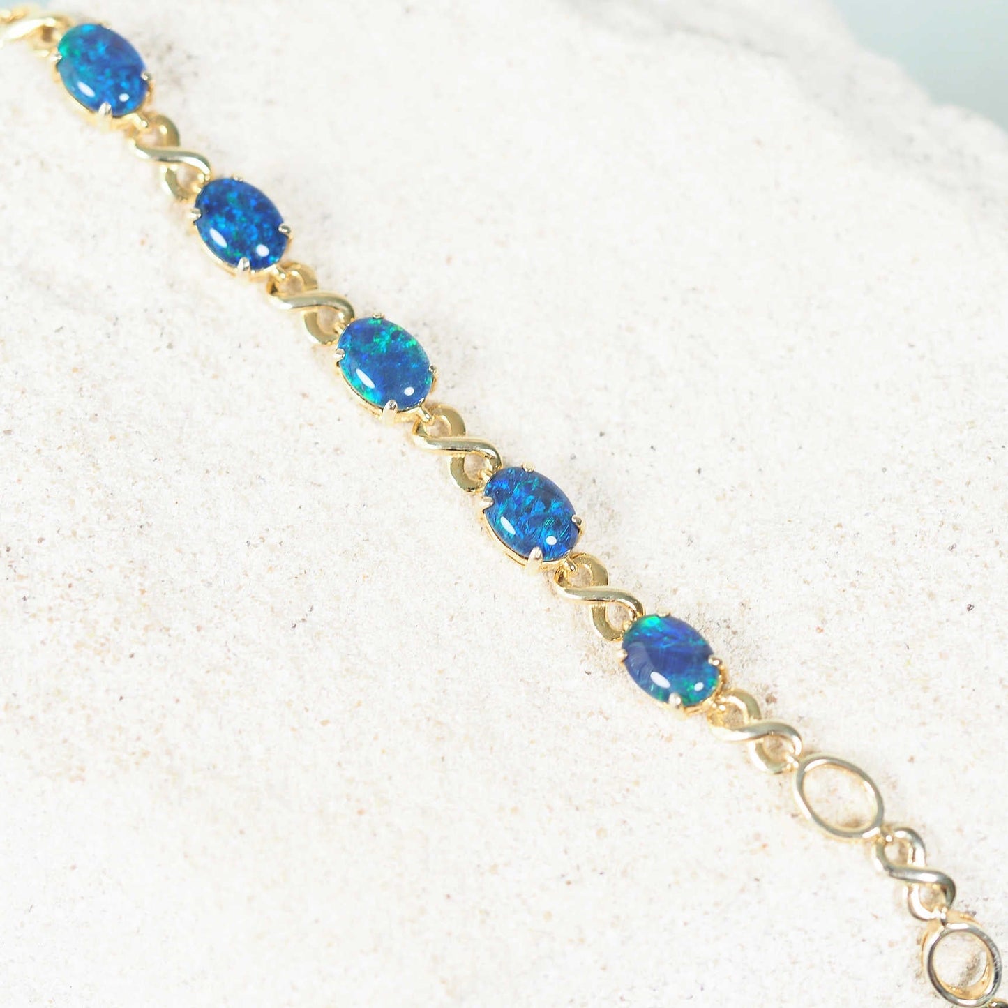 'Eternity Blue' Triplet Opal Bracelet Gold Plated Silver