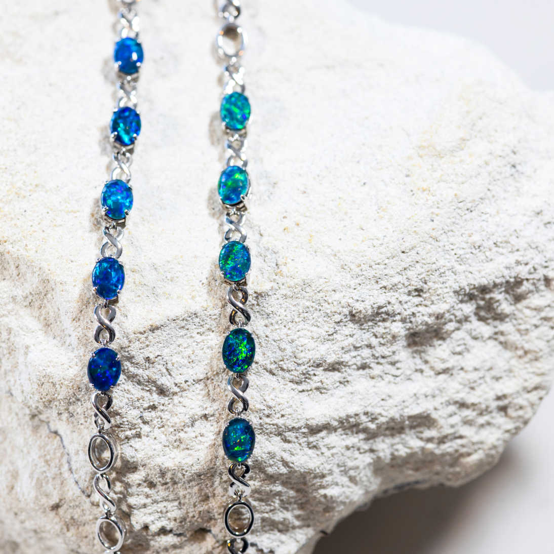 'Eternity Blue' Triplet Opal Bracelet Silver