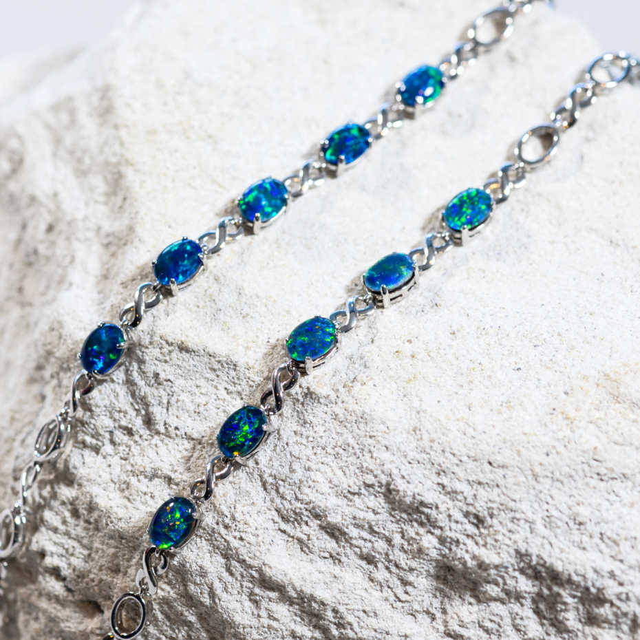 'Eternity Blue' Triplet Opal Bracelet Silver