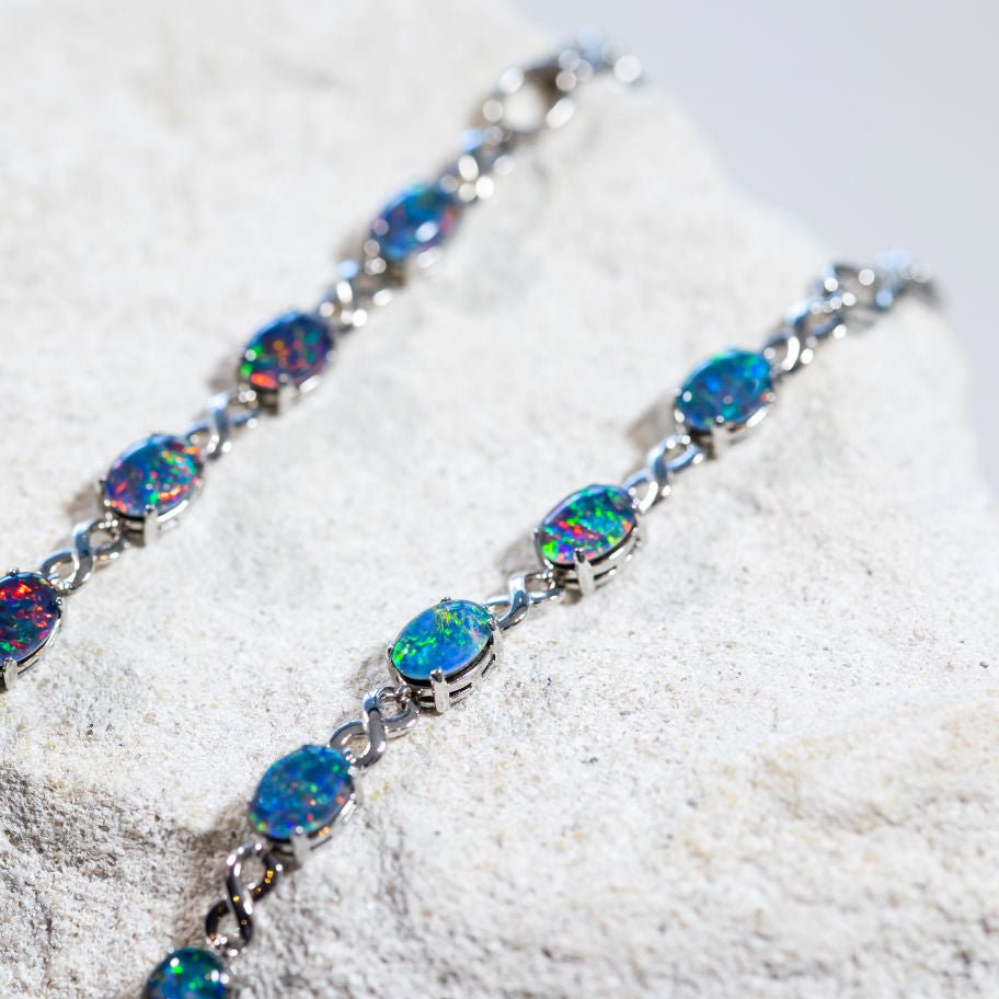 'Eternity' Triplet Opal Bracelet Silver