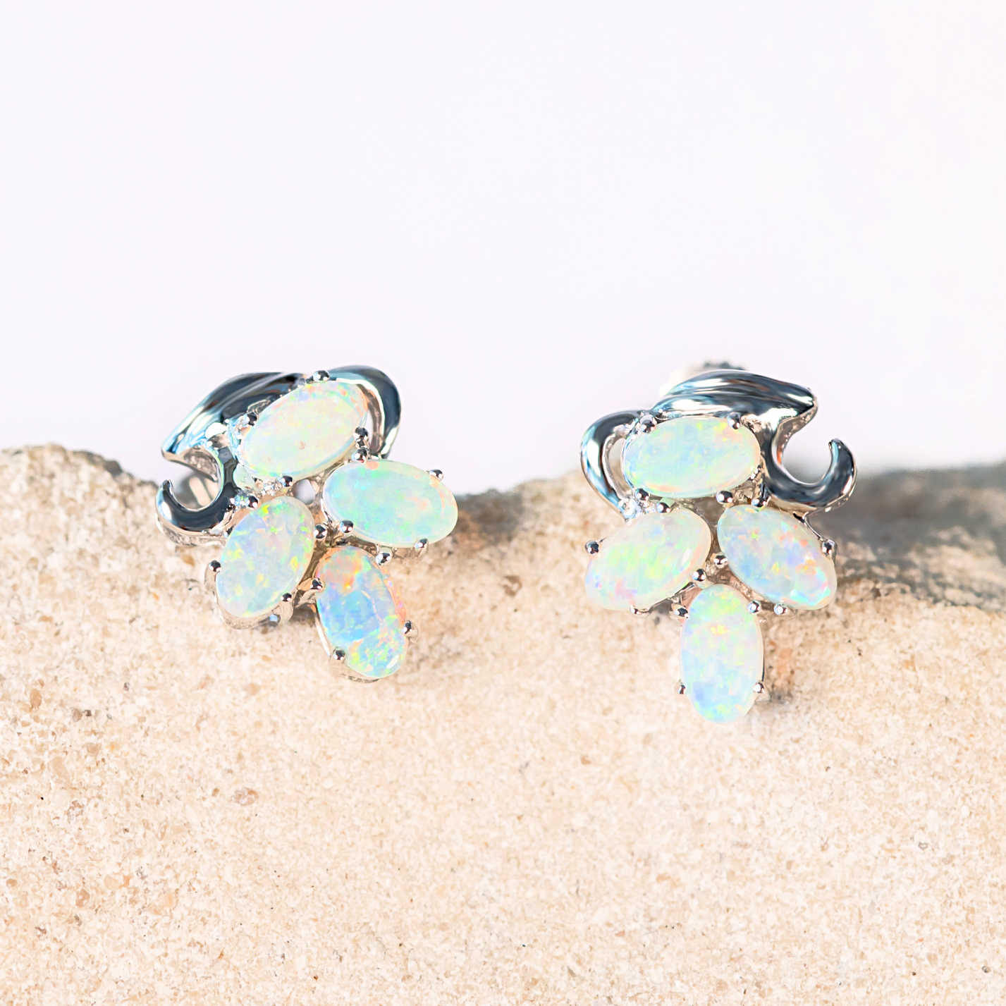 'Evelyn' Crystal Opal Earrings 14ct White Gold