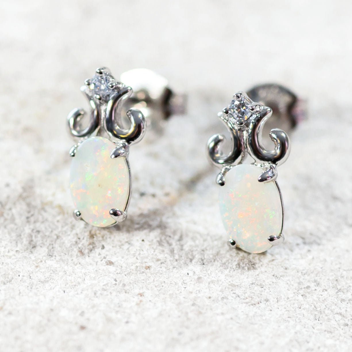 'Fleur-De-Lis' Crystal Opal Earrings Silver